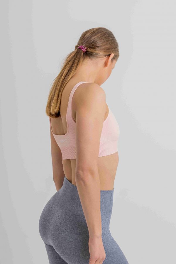 RYBBED Open Back Sports Bra in Baby Pink